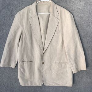 LL Bean Blazer Men 46 Tall Beige Linen Cotton Blend Two Button Sport Coat Jacket
